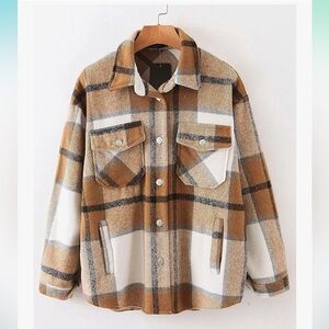 Plaid Tan and White Utility Jacket